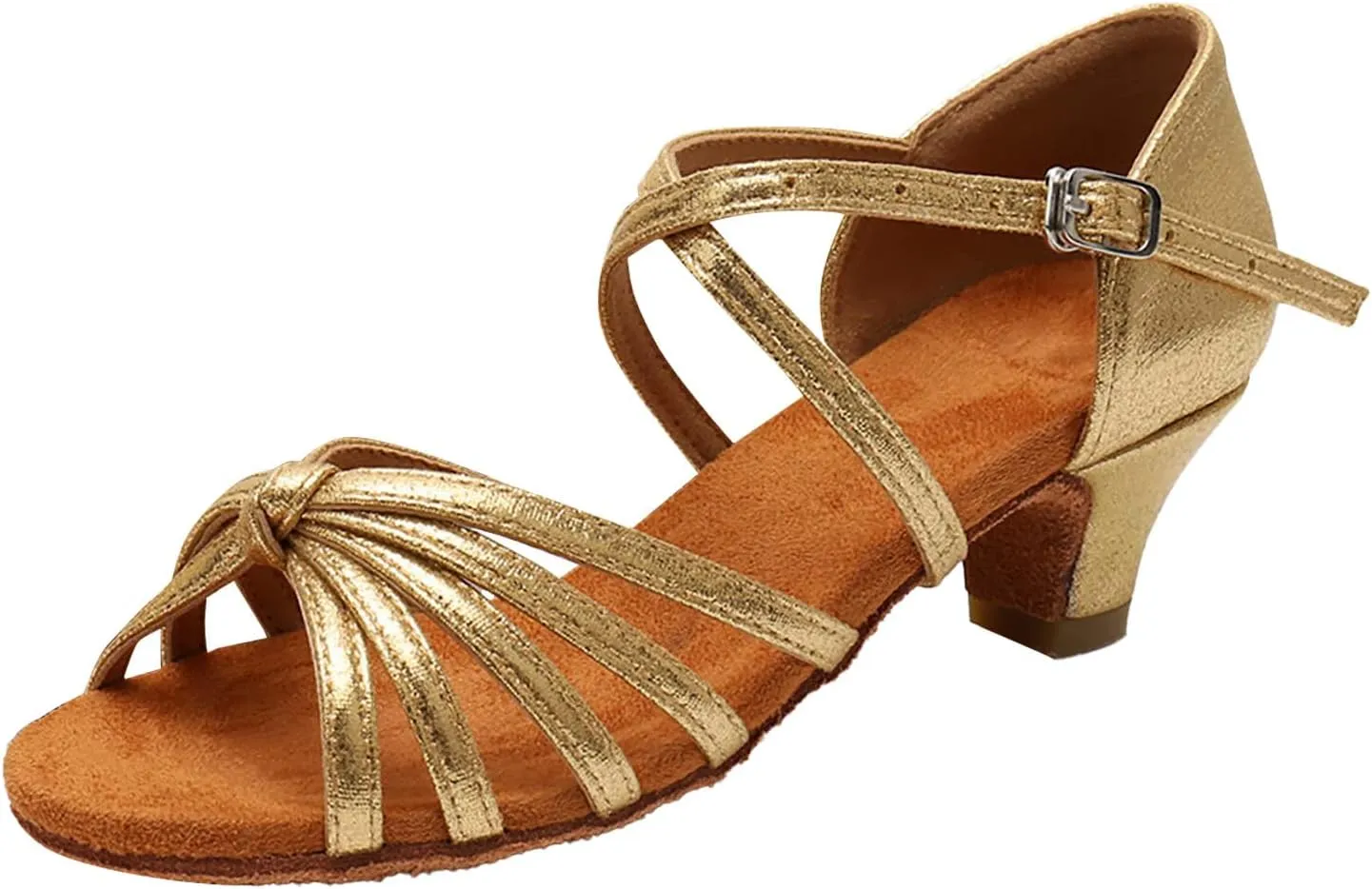 Women's Dance Shoes Ankle Strap Latin Dancing Heels Fashion Soft Sole Comfortable Ballroom Wedding Dancing (Gold, 7)