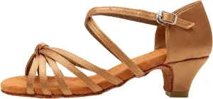 Women's Dance Shoes Ankle Strap Latin Dancing Heels Fashion Soft Sole Comfortable Ballroom Wedding Dancing (Khaki, 6.5)