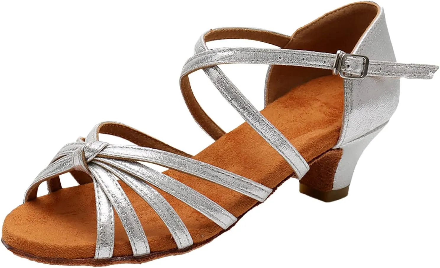 Women's Dance Shoes Ankle Strap Latin Dancing Heels Fashion Soft Sole Comfortable Ballroom Wedding Dancing (Silver, 8)