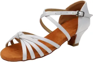 Women's Dance Shoes Ankle Strap Latin Dancing Heels Fashion Soft Sole Comfortable Ballroom Wedding Dancing (White, 7)