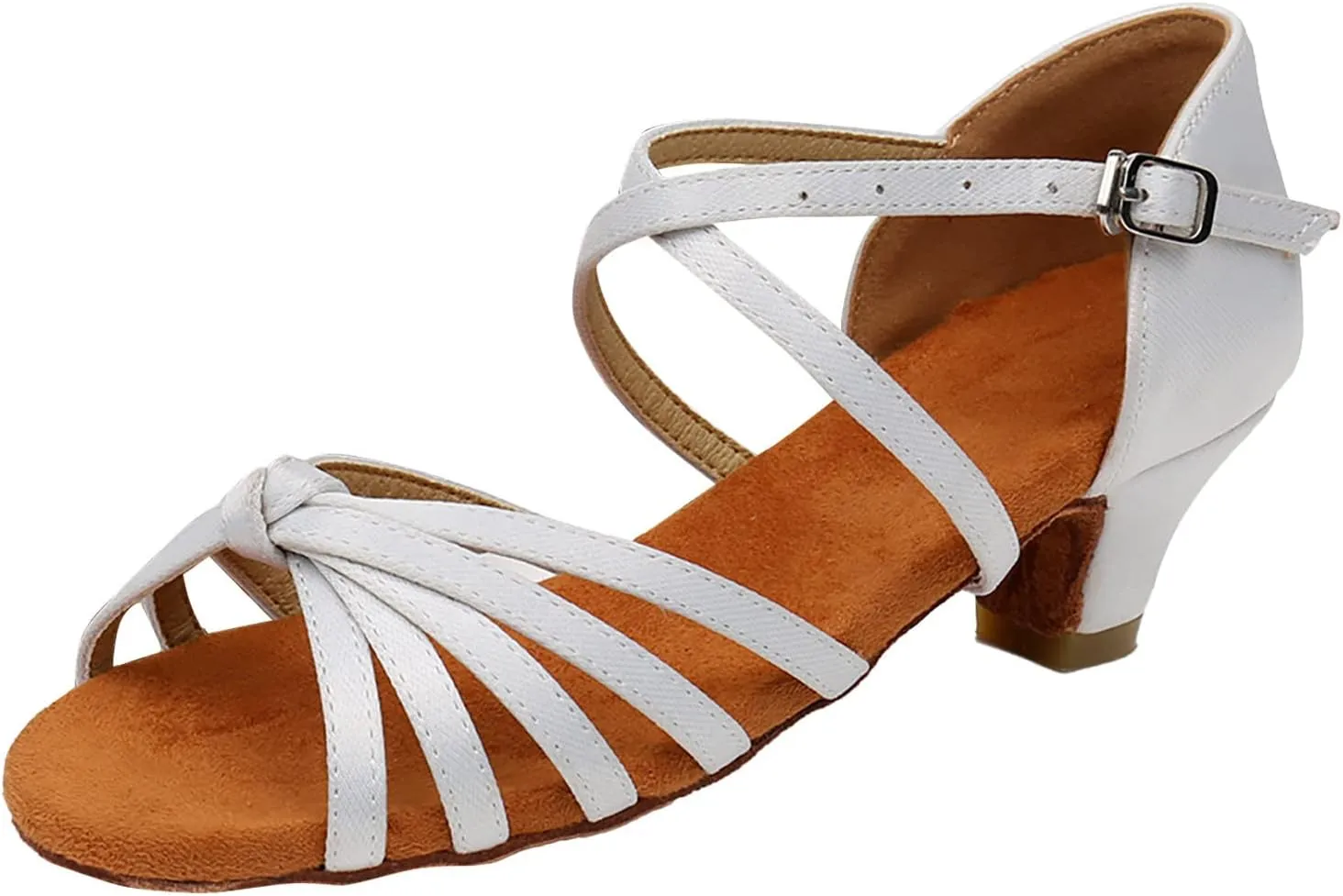 Women's Dance Shoes Ankle Strap Latin Dancing Heels Fashion Soft Sole Comfortable Ballroom Wedding Dancing (White, 7)