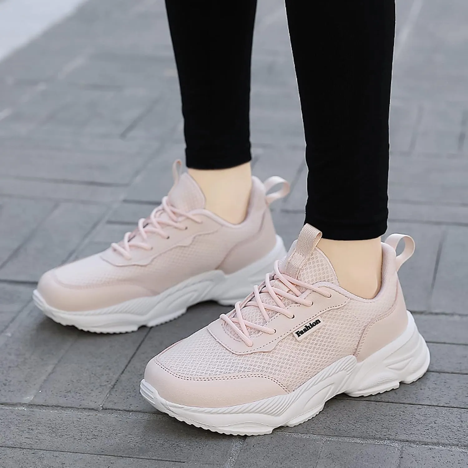 Women's Fashion Chunky Sneakers, Slip on Dad Shoes High Heeld Lace Up Walking Shoes Comfortable Platform Sneakers for Women