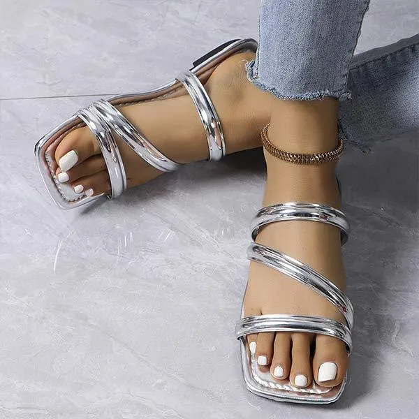 Women's Fashionable Square Toe Flat Slippers 85662976C