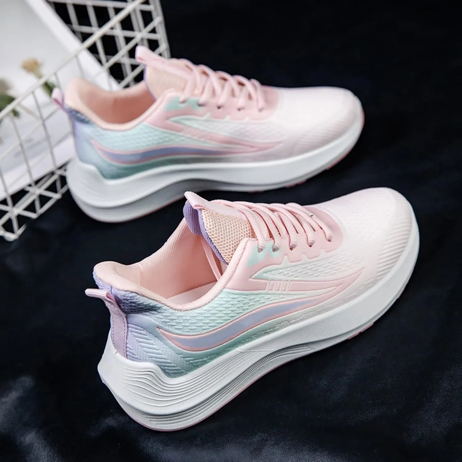 Women's Walking Shoes Lace Up Low Top Sneaker Comfortable Running Tennis Athletic Gym Workout Cross Training Sneakers