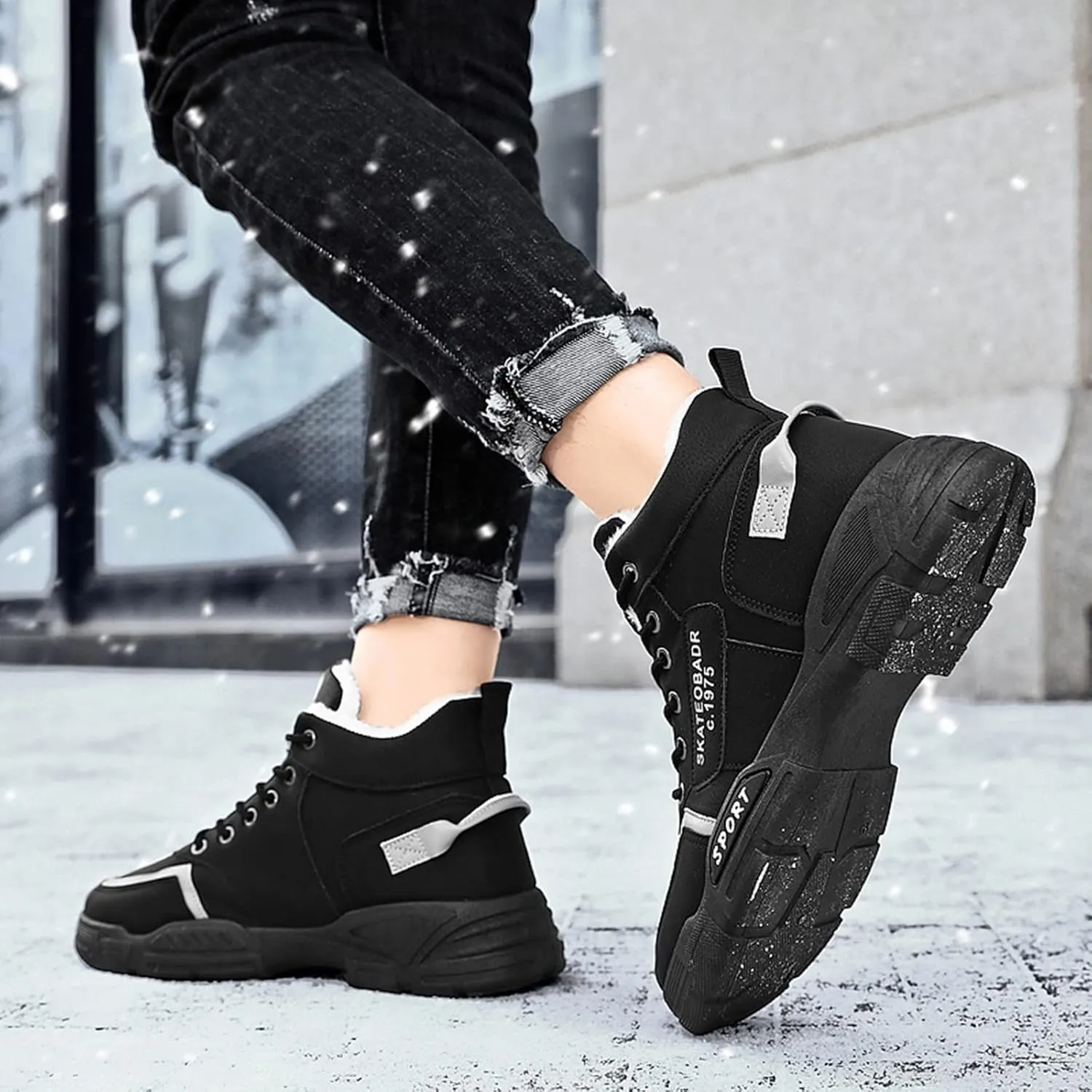 Work Boots for Men Composite Hiking Sneakers Shoes Warm Womens Safety Shoes Non Steel Toe Slip On Platform Shoes Lightweight Comfortable Hike Grounded Footwear