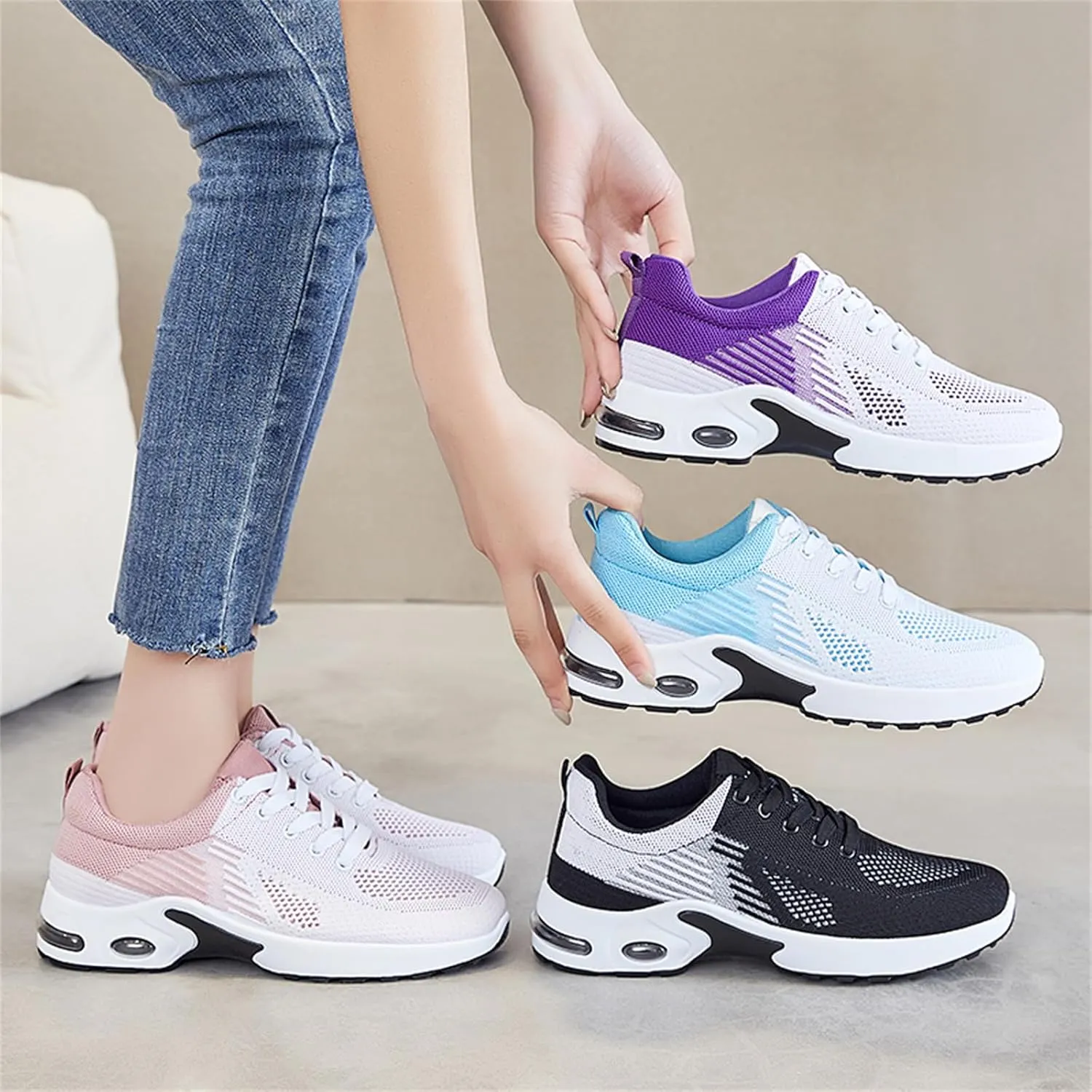 ZWRXW Running Shoes for Women Men Unisex Non-Slip Tennis Gym Workout Athletic Shoes Comfortable Lightweight Breathable Walking Sneakers Summer Fashion Sneaker Footwear